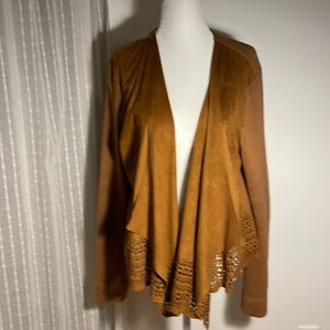 Westport Woman’s Sweater Rust Brown Waterfall Open Sweater Faux Suede  Size XL